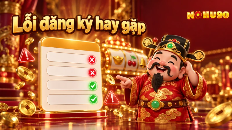 Lỗi đăng ký Nohu90 hay gặp: ô nhập sai báo dấu X đỏ, ô đúng báo dấu tích xanh